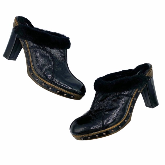 Aquatalia Yippy Patent Shearling Clog Heel SZ 9.5 - Picture 3 of 10